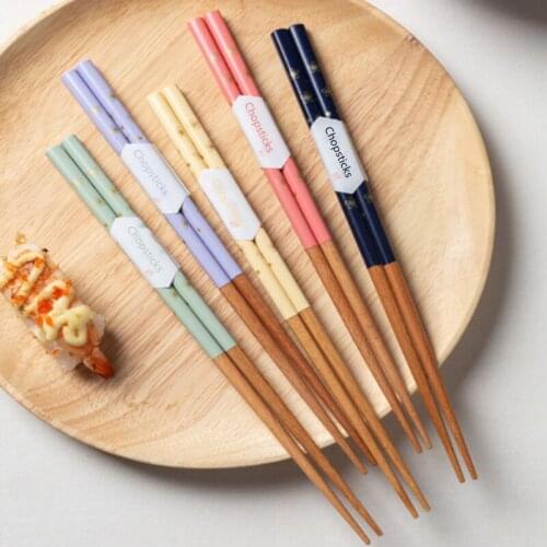 1 Pair Fresh Tableware Small Floral Wooden Chopsticks Heat Transfer Pointed Sushi Chopsticks Small Fresh Tableware Dropshipping