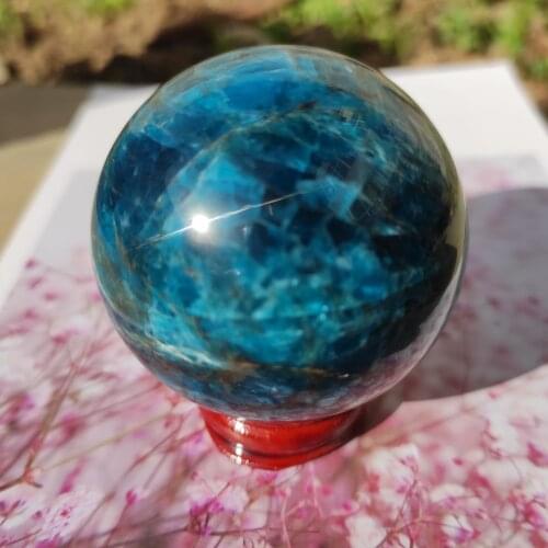 1pcs Natural Blue apatite sphere crystal stone Quartz Globe Ball Rock Mineral gift wooden base Reiki Healing Home decor