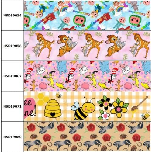 10yard Hot Sell Bee Deer Horse Flower Rosa Cartoon Grosgrain Ribbon Accessory Hairbow Headwear Decoration DIY 38MM 75MM