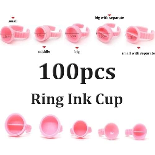 100pcs Disposable Pink Caps Microblading Tattoo Ring Tattoo Ink Cup for Tattoo Needle Supplies Accessorie Makeup Tattoo Tools