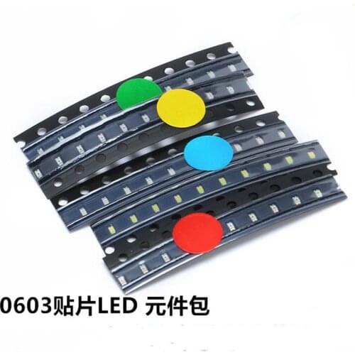 100pcs SMD 0603 LED DIY Kit Super Bright Red/Green/Blue/Yellow/White Water Clear LED Light Diode Set