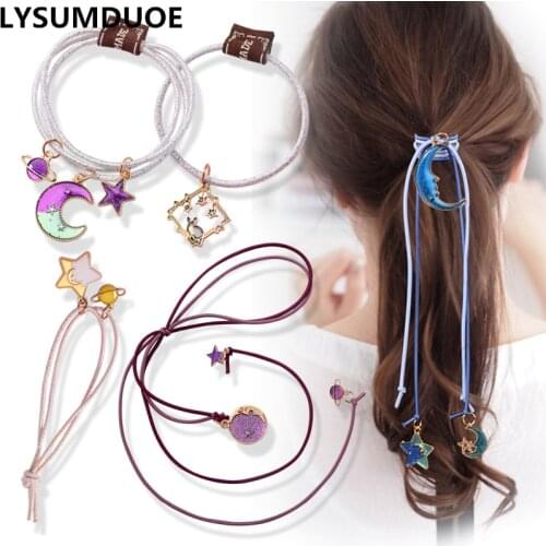 2Pcs/Lot Star Girls Hair Accessories Korean Fresh Bunny Hairbands Moon Scrunchy Elastic Hair Band Headdress Hair Bands for Women