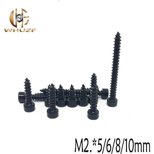 20pcs Carbon Steel With Black M2*5 M2*6 M2*8 M2*10 Hexagon Socket Cap Head self tapping screw Model Screw