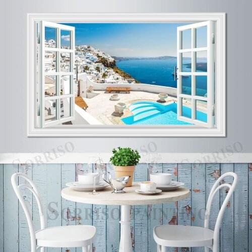 Mediterranean Aegean Sea And Venice 3D Scenery Wall Design Art Painting Home Living Room Decor Canvas Posters Pictures Prints