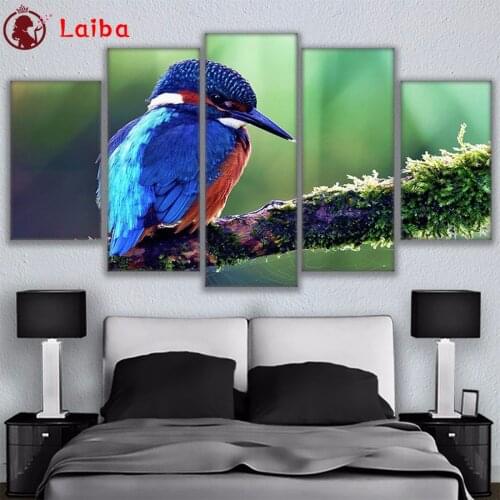 5pcs Full diamond painting Modern animal art, colorful bird diamond embroidery 5D rhinestone mosaic diamond inlaid pattern