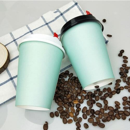 50pcs High quality 8oz/12oz/16oz blue disposable coffee cups party favors drinking milk tea soy juice paper cups with lid