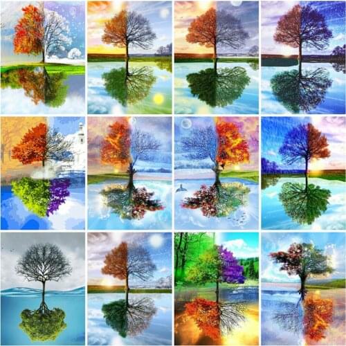 5D DIY diamond painting season tree sky scenery hand-painted art gift round diamond embroidery cross stitch diamond mosaic paint