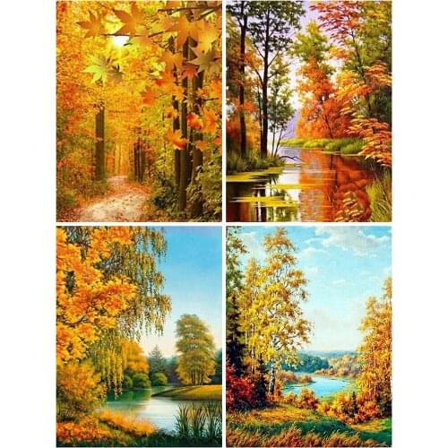 HUACAN 5D Diamond Painting Full Square Forset Diamond Mosaic Autumn Landscape Handmade Gift Decor Home