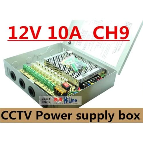 DC12V 10A Fused 9 Channel CCTV power supply switch box for surveillance camera Security output 120W,9 port CE, LVD Approved