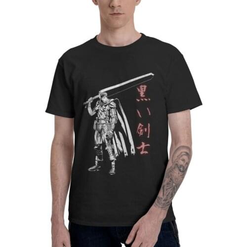 Black Swordsman Guts T Shirt Men 100% Cotton Print T-shirts Novelty Anime Manga Tshirt Short Sleeve Berserk Gatsu Tee Top Gift