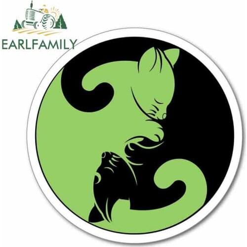 EARLFAMILY 13cm x 13cm for Cat Green Yin Yan Circle Cartoon Funny Car Stickers Bumper Trunk Truck Graphics JDM Vinyl Car Wrap