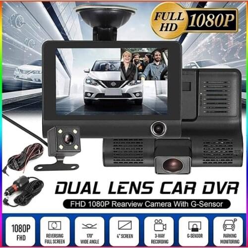 G-Sensor Dash Cam 1080P FHD DVR Car Driving Recorder 4" LCD Screen 170°Wide Angle Parking 4.0 Inch Dash Camera Dual Lens