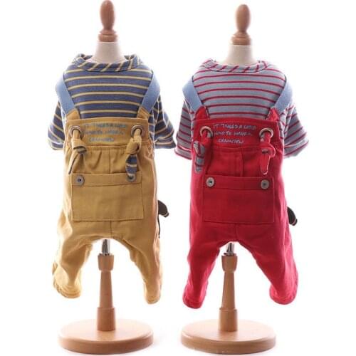 Cotton Dogs Clothes Pet Jumpsuit Cool Stripe Stitching Double-deck Winter Warm Cat Clothing Color Contrast Dogs Jacket Overalls