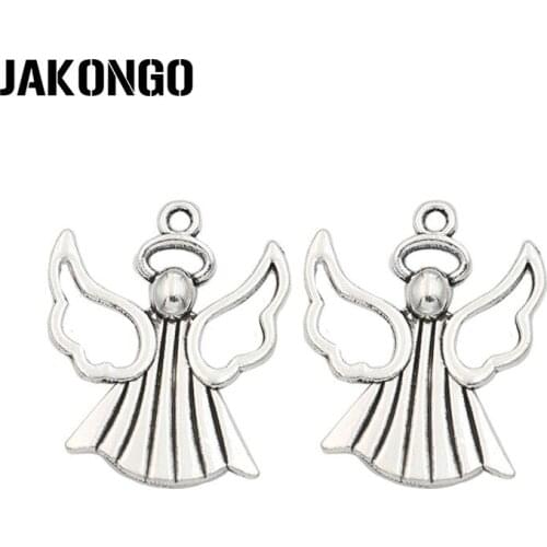 JAKONGO Antique Silver Plated Angel Fairy Charm Pendants for Jewelry Accessories Making Bracelet DIY 26x21mm 10pcs/lot