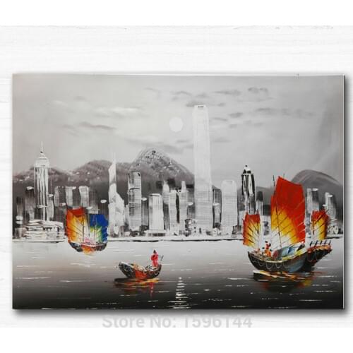 Hand painted Oil Canvas Paintings Hongkong Scenery Modern Home Decoration Wall Art Picture for living room Ornaments Painting
