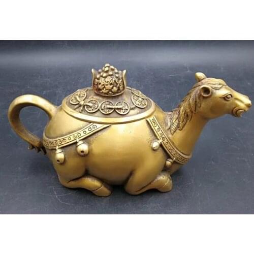 China Collectible Delicate Decor Old brass horse Teapot