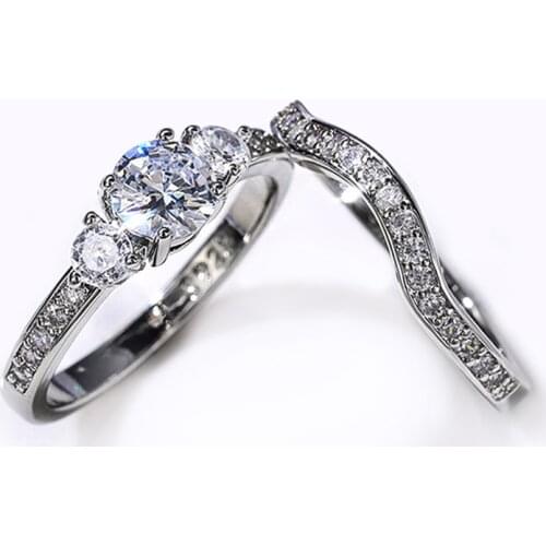 Huitan Luxury Womens Ring Pairs Wedding Engagement Accessories 2Pcs/Set Rings Inlaid Brilliant Crystal Zirconia Fashion Jewelry