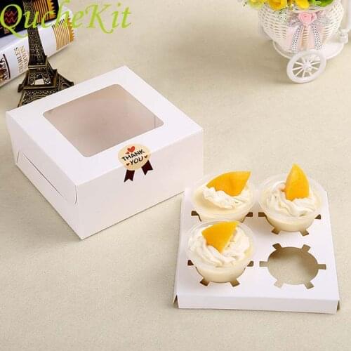 5pcs Cupcake Box With Cake Tray Pudding Dessert Gift Box With Clear Window Cake Packaging Organizer Wedding Favor Candy Box