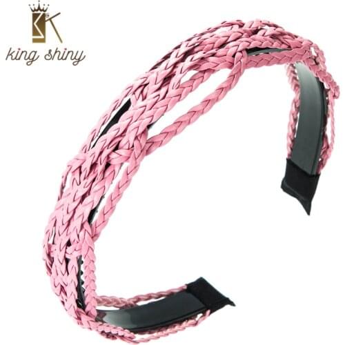 King Shiny Temperament Leather Headband for Woman Elegant Hand Made Twisted PU Hairband Girls Party Hair Accessories Tiara Bezel
