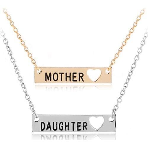 Minimalist Bar Necklace Mother Daughter Open Heart Pendant Necklace Mothers Day Gift