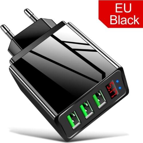 Multi-function Phone Charger 3 USB Port With Digital Display EU UK US Plug Adapter Wall Charge Fireproof Fast Charging Station