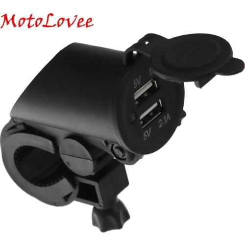 MotoLovee Motorcycle Waterproof Dual USB Phone Charger Motorbike Handlebar GPS 12V Power Supply 2.1A
