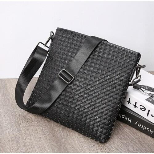 Fashion Sling Bag Men Cross body Bags Handmade Weave PU Leather Messenger Bag