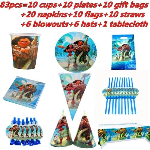 83Pcs Disney Moana Disposable Tableware Set Paper Napkins Plate Cup For Baby Shower Wedding Birthday Party Decoration Home Decor