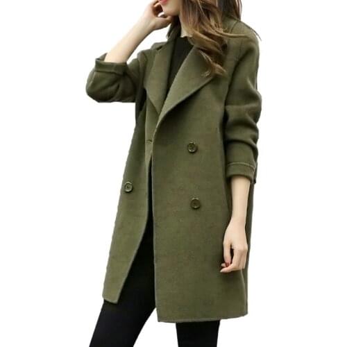 Autumn and winter coat lapel double-breasted wool midi windbreaker loose long-sleeved jacket to keep warm 2021 womens clothing