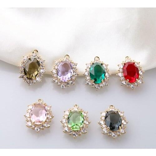 Royal Crystal Zircon Rhinestone Jewelry Necklace Pendants 10pcs 18*24mm Gold Tone DIY Jewelry Bracelet Earring Floating Charms