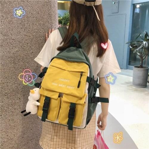 Casual Backpack Women Contrast Color For Teenager Girls Rucksack Preppy Style School Bag College Students Cute Backpack Mochila