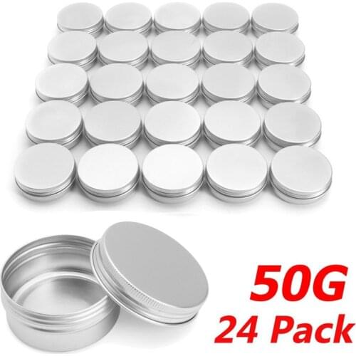 24/96pcs 50g Empty Refillable Bottles Aluminum Round Tin Cans Box Silver Cream Jar Pot Case Screw Thread Lid Lip Balm Container