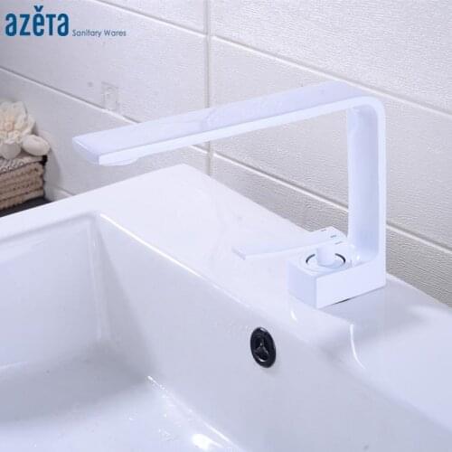 Azeta Modern Brass White Basin Faucet Bathroom Single Hole Single Lever Basin Mixer Tap Cold & Hot Water Basin Tap Crane AT7916W