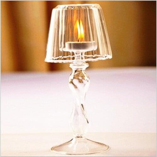 Table Top Romantic Crystal Candlestick Transparent Crystal Candle Holder With Lamp Shade Christmas Wedding Candlelight Ornament