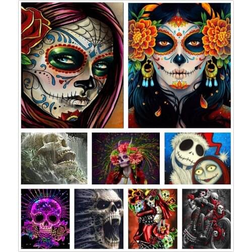 Creepy Horror Skull Figure 5D Diy Full Square and Round Diamond Painting Embroidery Cross Stitch Kit Wall Art Home Decor