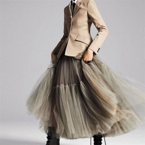Runway Luxury Soft Tulle Skirt Hand-made Maxi Long Pleated Skirts Womens Vintage Petticoat Voile Jupes Falda