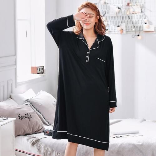 4XL-5XL plus size sleepwear women oversize nightgown long sleeve home clothing spring summer sleepdress maternity lingerie modal