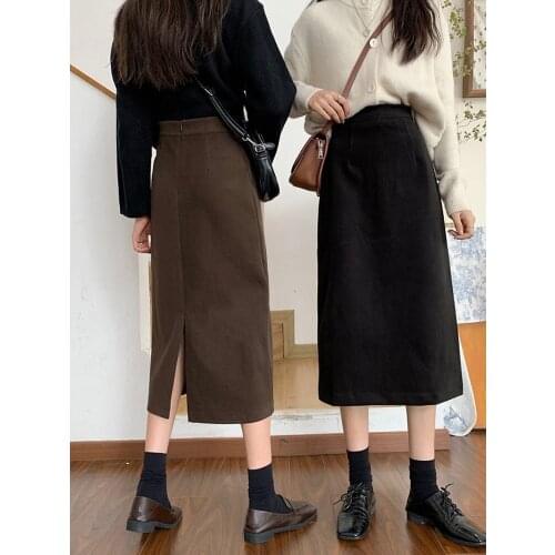 Women New Skirt Female Slim Split Mid-length High-waist A-line Skirt 2020 Autumn and Winter Female Clothing
