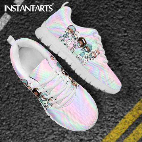 INSTANTARTS Mesh Nurse Shoes Women Flats Lace Up Sneaker Premium Sketch Nursing Physician Print Female Footwear Zapatillas Mujer