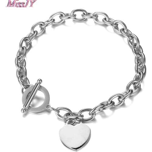 Female Bracelets Stainless Steel Chain Blank Heart Charms Bracelet For Women Rose Gold Silver Color Bracelet Femme Gift