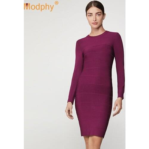 Womens Purple Sexy O-neck Long Sleeve Striped Bodycon Bandage Dress 2021 Spring New Celebrity Club Evening Party Dress Vestidos