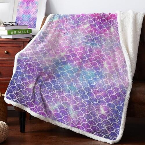 Winter Cashmere Sherpa Blanket Beautiful Mermaid Scales Colorful Bedspread Bed Cover Coverlet Blanket Winter Travel