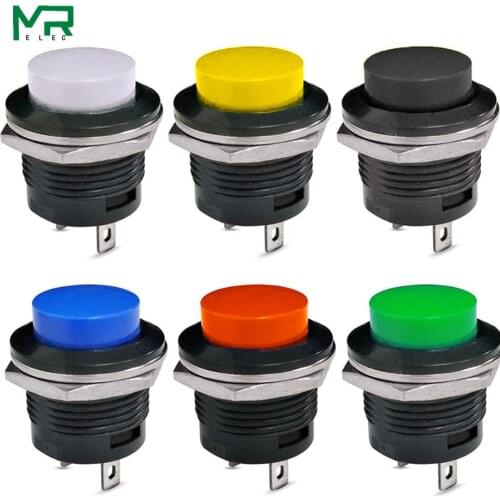 1PCS R13-507 Momentary SPST NO Red Black White Yellow Green Blue Round Cap Push Button Switch AC 6A/125V 3A/250V