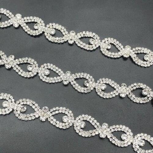 10Yds Rhinestone Trim Crystal Clear Silver Bow Motif Chain Trimming Wedding Decoration Sew On Applique Clothing Diy Accessories