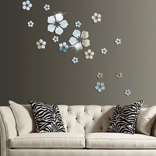 18Pcs Mirror Wall Stickers Flower Wall Sticker DIY Acrylic 3D TV Background Art Mural Decor mirror Bathroom Home Decoration