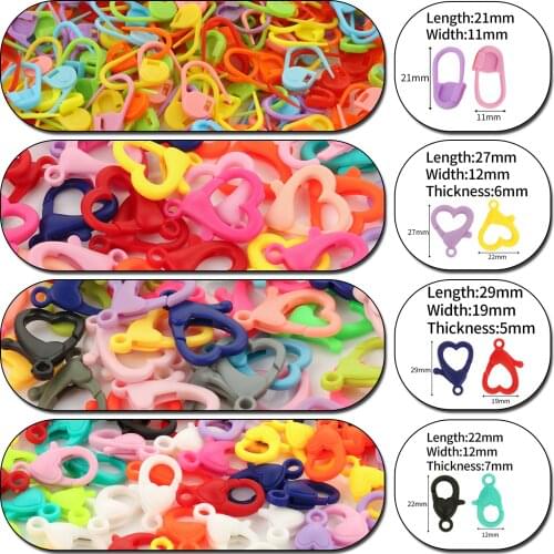 20pcs Heart Shape Multiple Colors Plastic Lobster Clasp Hooks Clips Connectors for Jewelry Making DIY Mask Chains Wholesale