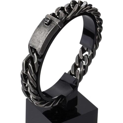 2017 New design Black 12.5mm Stainless Steel Solid Curb Chain Link Cuban Bracelet Mens Holiday Jewelry 8.5