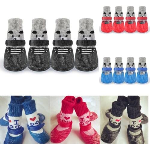 4pcs /set New Pet Dog Socks Anti Slip Soft Silicone Knit For Pets Puppy Dog Cat Socks Cute Pet Shoes