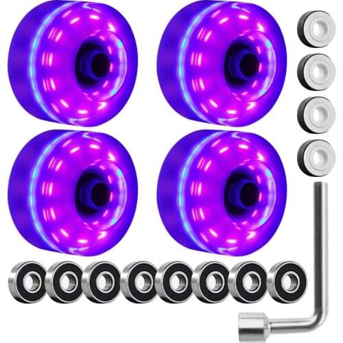 4pcs/A Lot Pu Rubber Flash Roller Skate Wheels Double Rocker Sliding Wheels With Accessories Pink For Skate Shoes Adult Outdoor