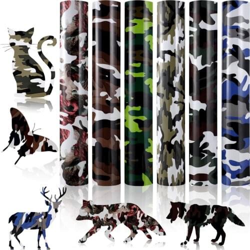 7 Sheets Camouflage Pattern TPU Heat Transfer Vinyl DIY Iron-on Heat Press Cricut Film For T-Shirt Textiles Clothing Shoe Bag